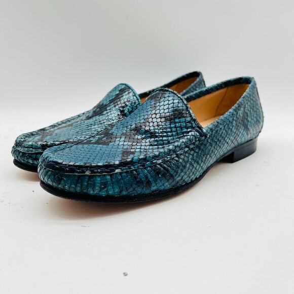 Ann Mashburn Shoes Womens 35 US 5 Blue Green Python Loafers Made in Italy - Picture 3 of 11